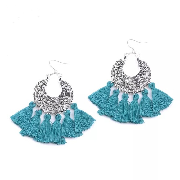 Southern Gypsy Charm Jewelry - 🆕 BOHO STAMPED BLUE TASSEL EARRINGS